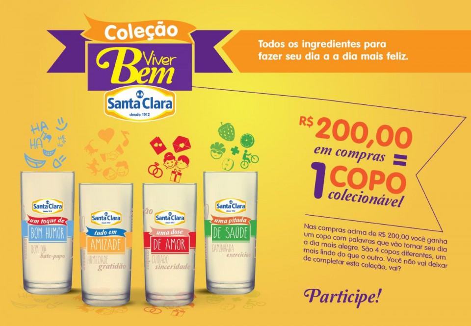 Campanha ?Viver Bem? presenteia clientes Santa Clara com copos colecionáveis | Blog Santa Clara