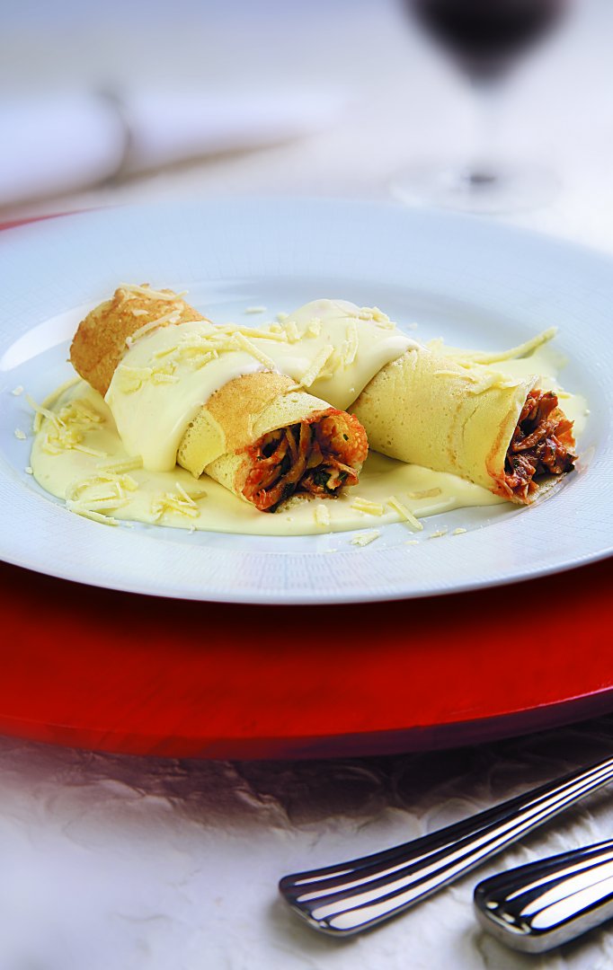 Panquecas de Frango com Molho de Requeijão